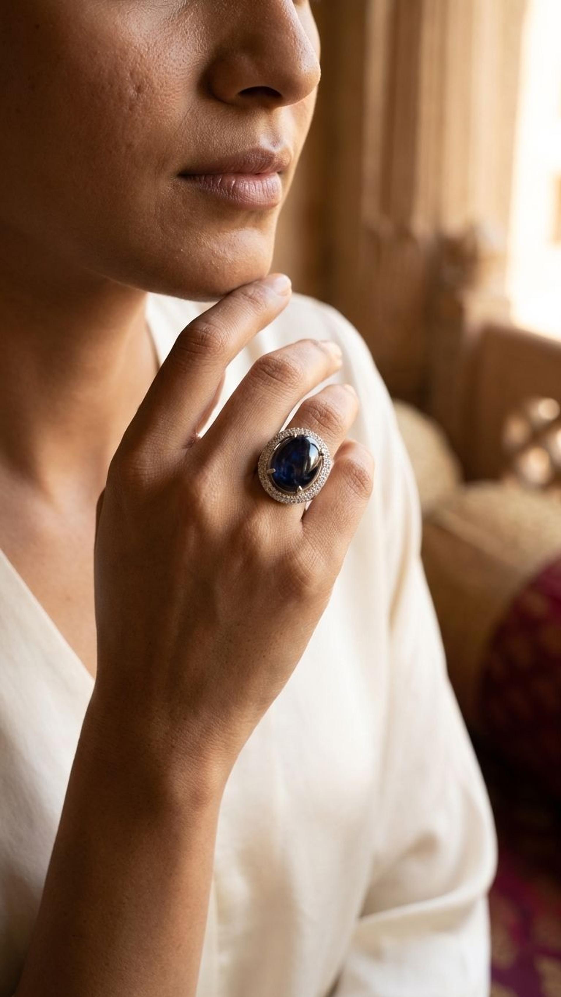 Star Blue Sapphire Ring view 2 — Rings in 92.5 Sterling Silver