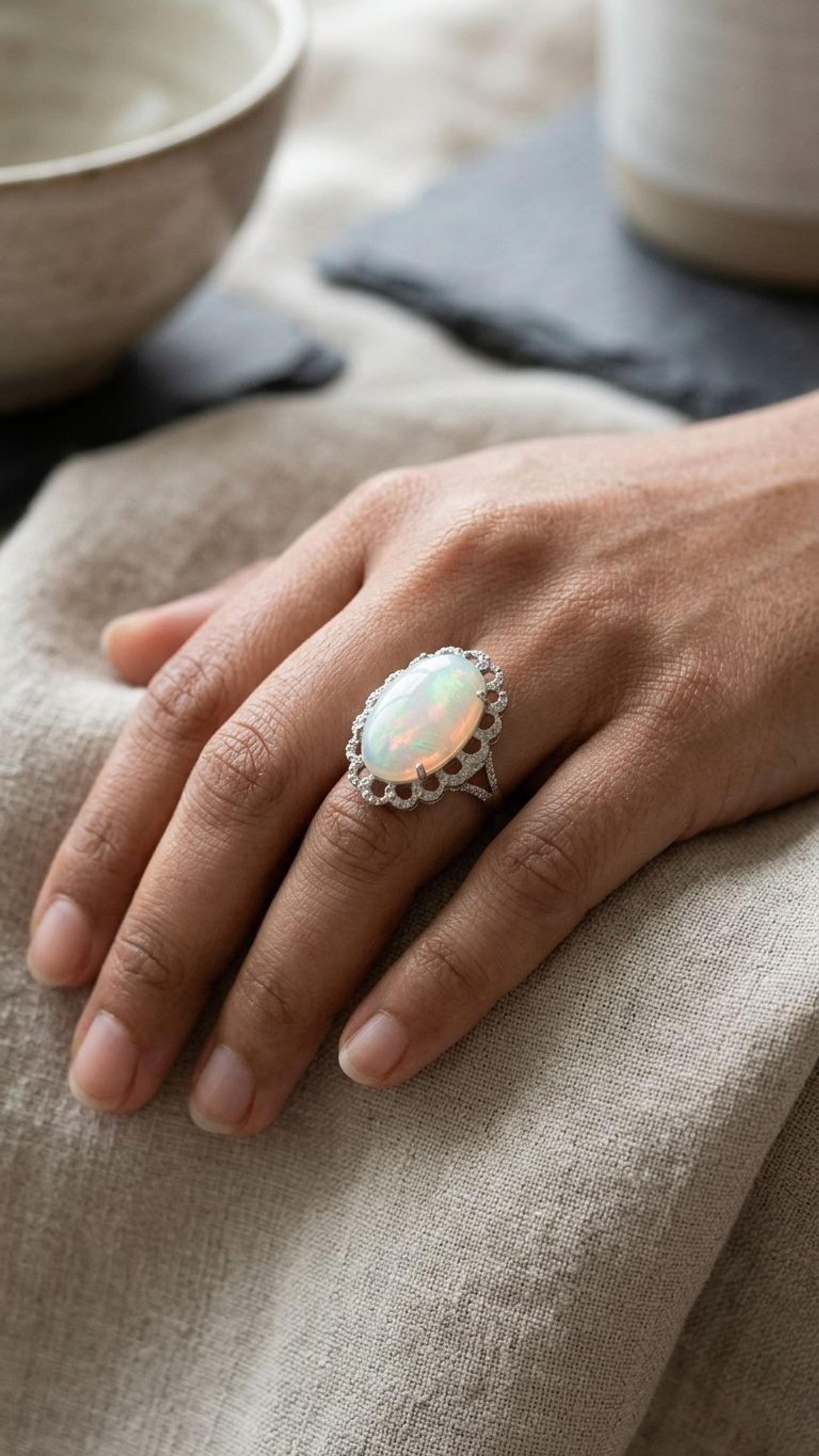 White Opal Ring view 3 — Rings in 92.5 Sterling Silver