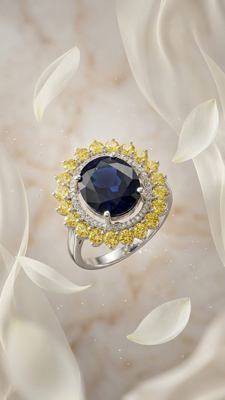 Blue Sapphire Yellow Sapphire Ring view 3 — Rings in 92.5 Sterling Silver