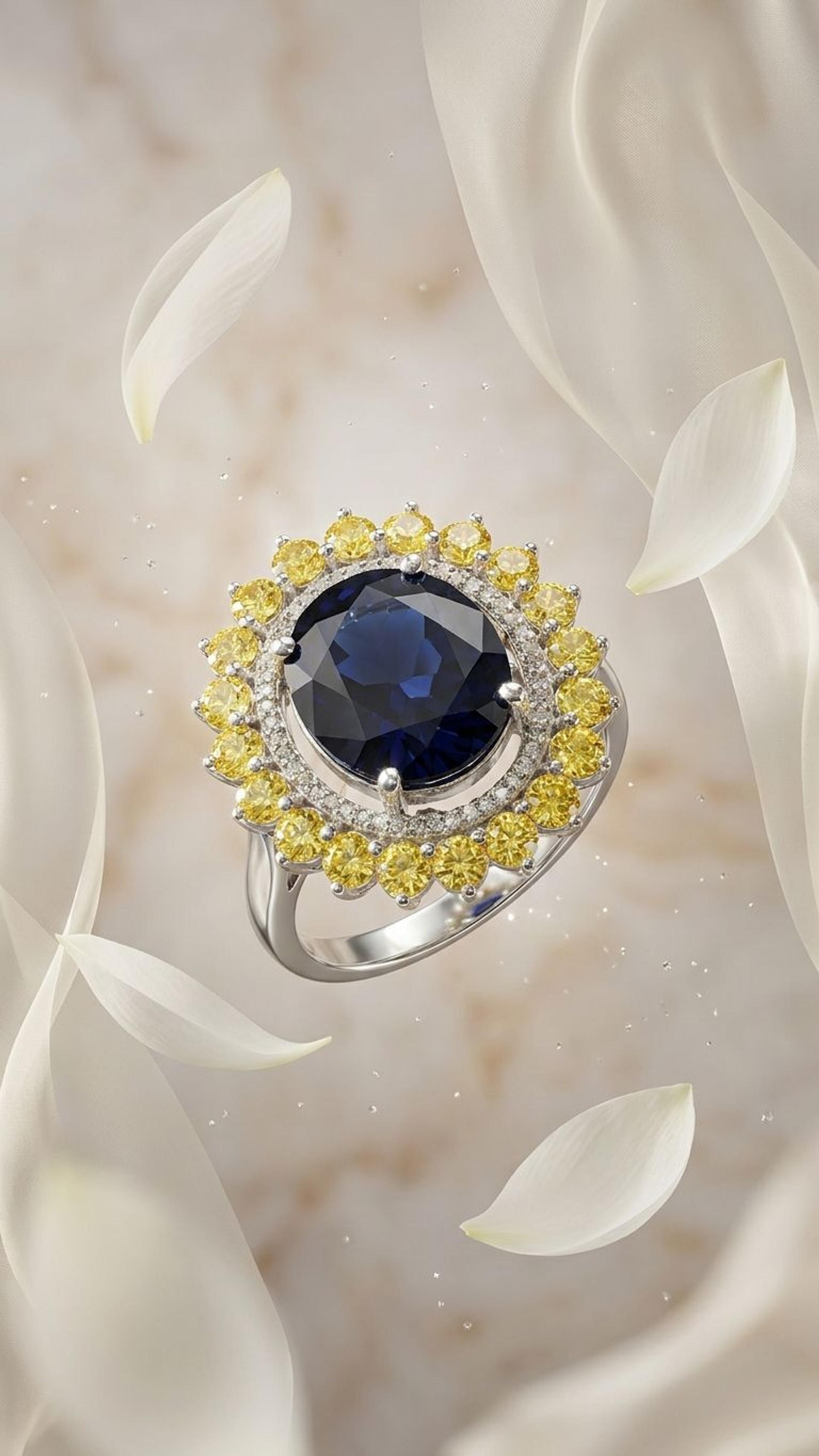 Blue Sapphire Yellow Sapphire Ring view 3 — Rings in 92.5 Sterling Silver