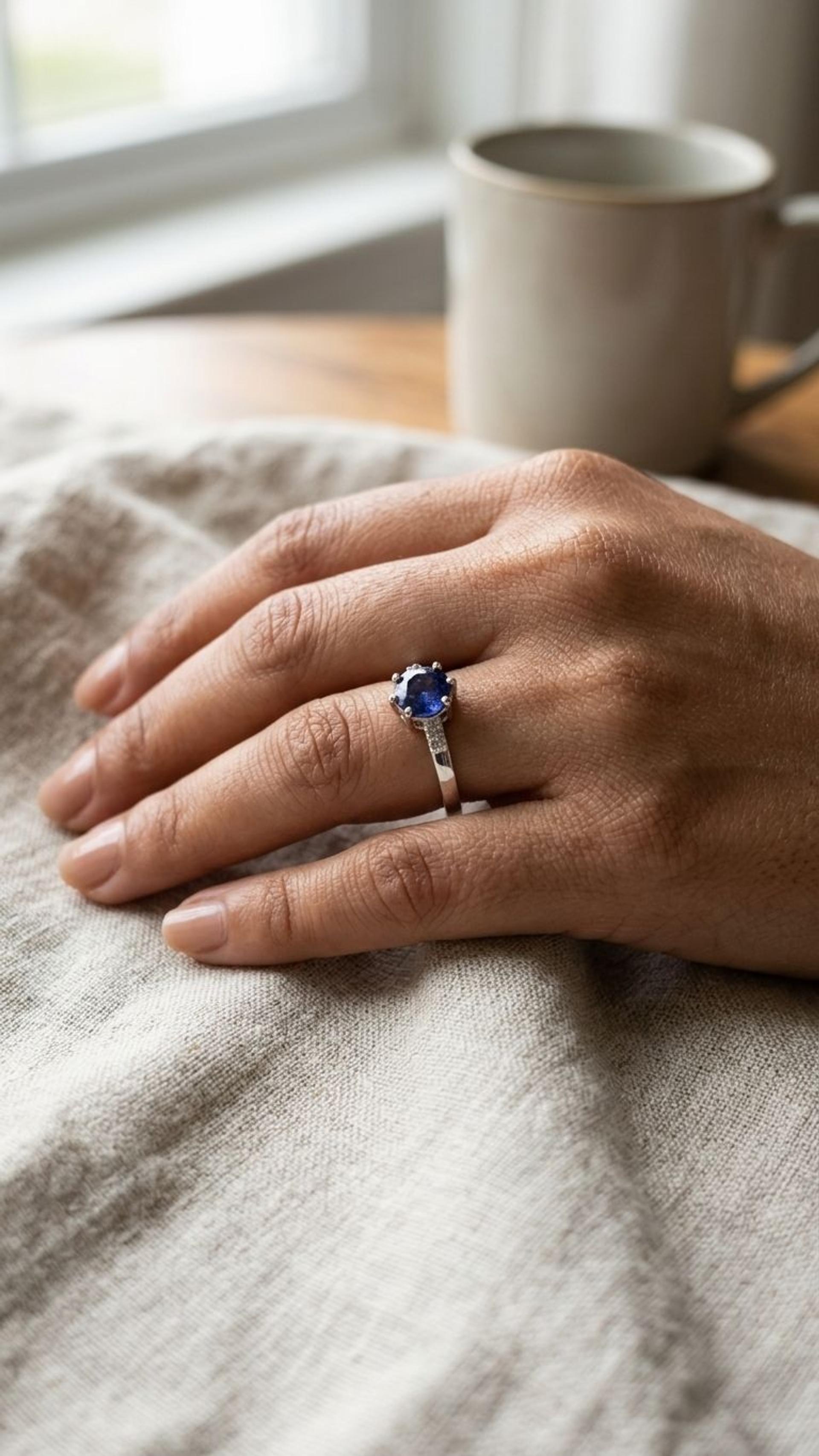 Blue Sapphire Ring view 3 — Rings in 92.5 Sterling Silver