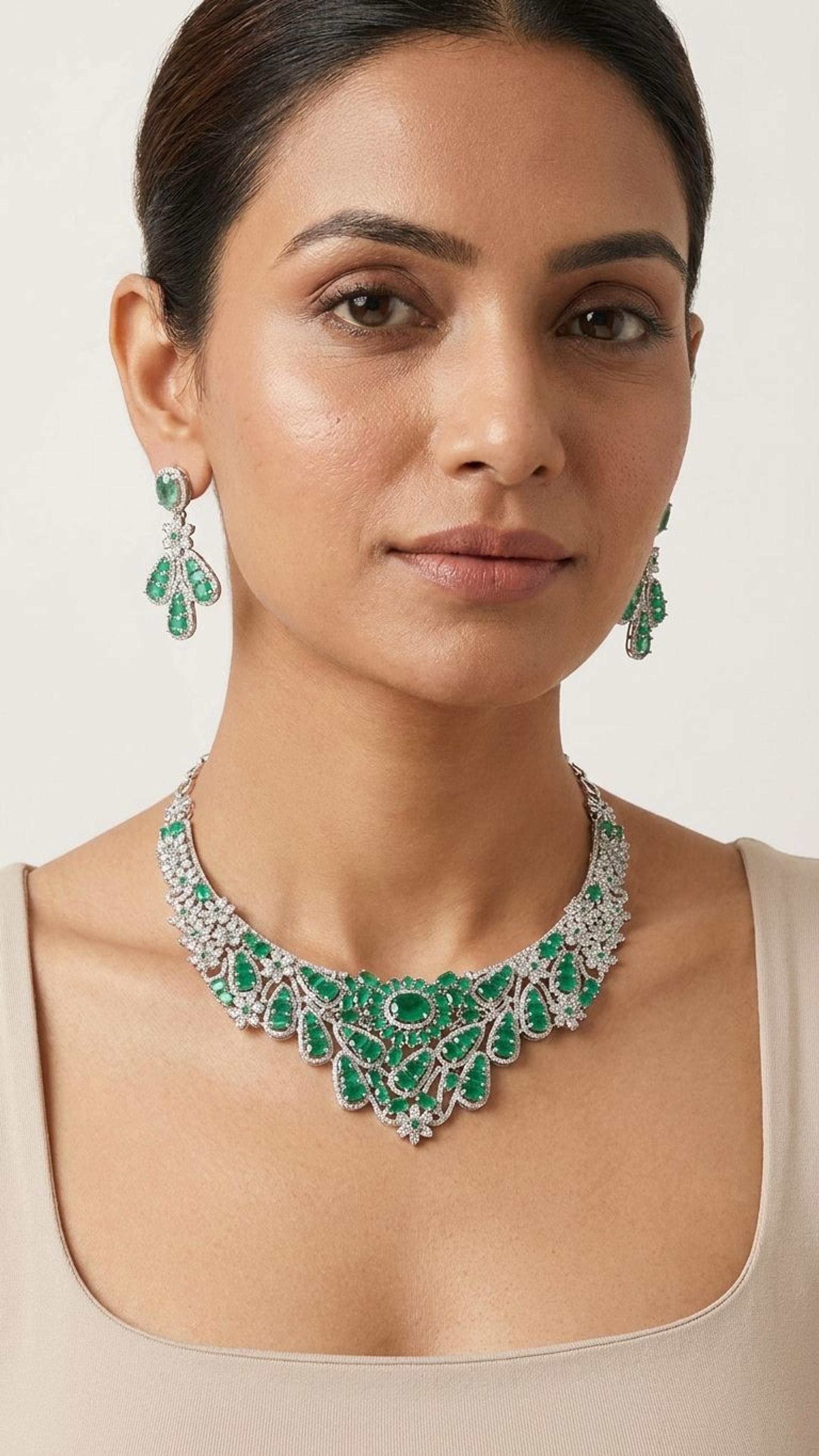 Emerald Necklace view 2 — Necklaces in 92.5 Sterling Silver
