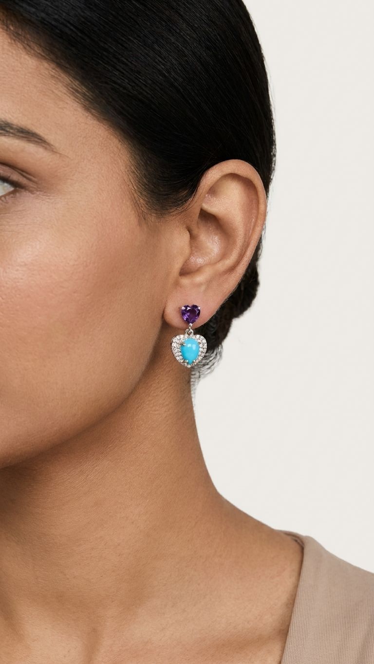 Amethyst Turquoise Earrings view 3 — Earrings in 92.5 Sterling Silver