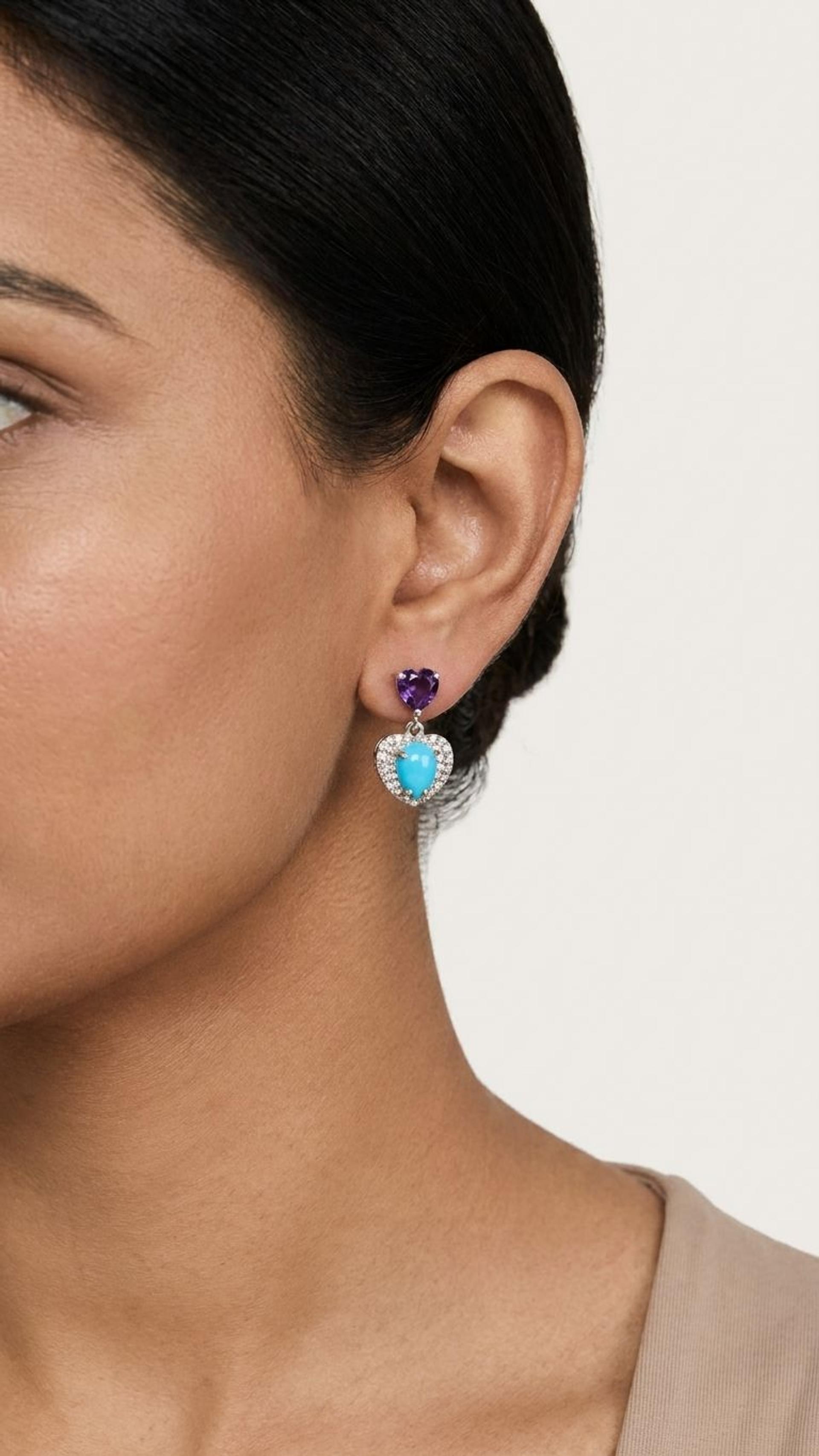 Amethyst Turquoise Earrings view 3 — Earrings in 92.5 Sterling Silver
