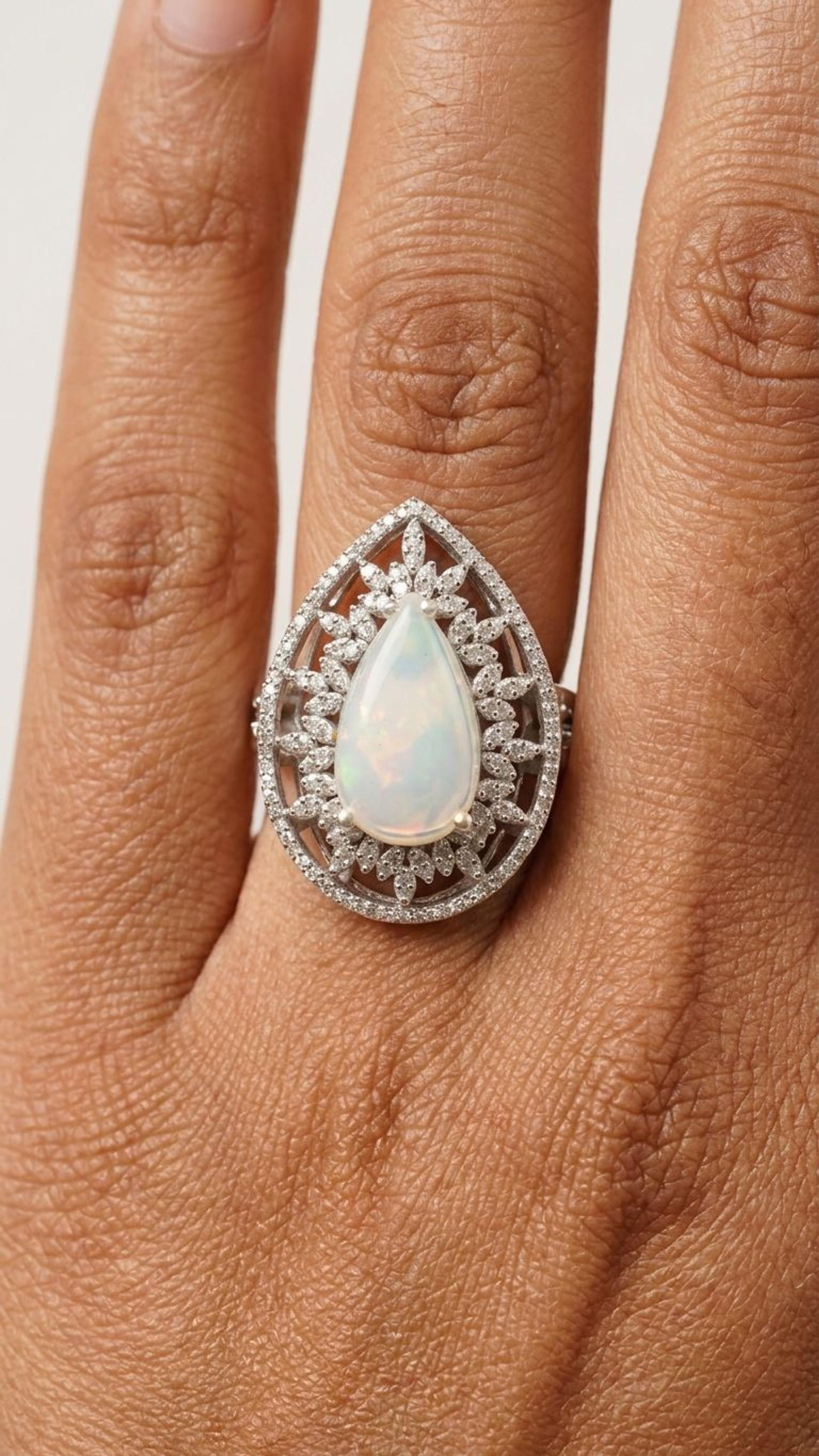 White Opal Ring view 3 — Rings in 92.5 Sterling Silver