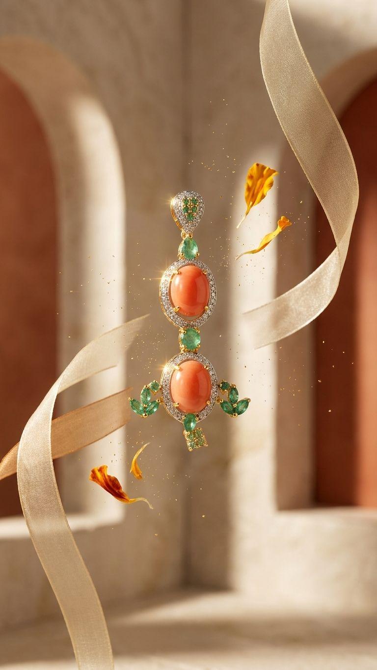 Coral Coral Emerald Pendant in 92.5 Sterling Silver — Surya Jewellers Jaipur