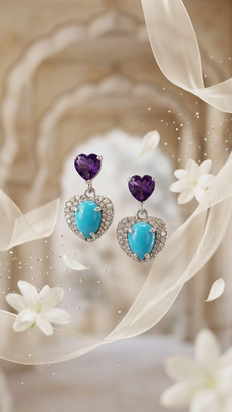 Amethyst Amethyst Turquoise Earrings in 92.5 Sterling Silver — Surya Jewellers Jaipur