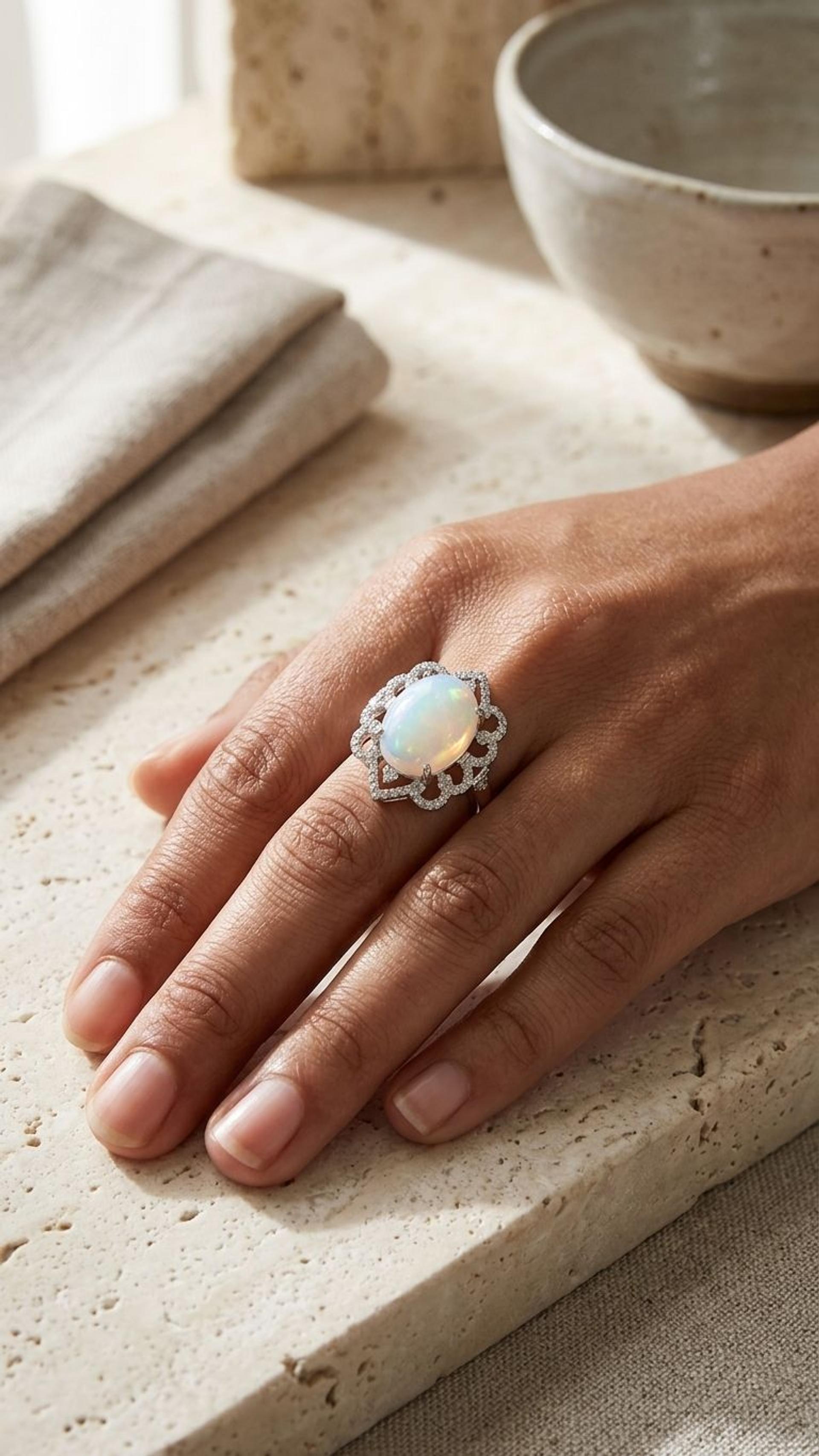 White Opal Ring view 3 — Rings in 92.5 Sterling Silver