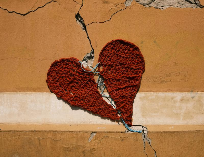 Et farget hjerte på en forfallen mur.