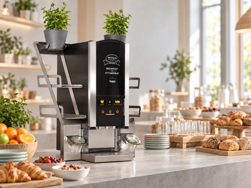 Sapdispenser op een ontbijtbuffet in een hotel
