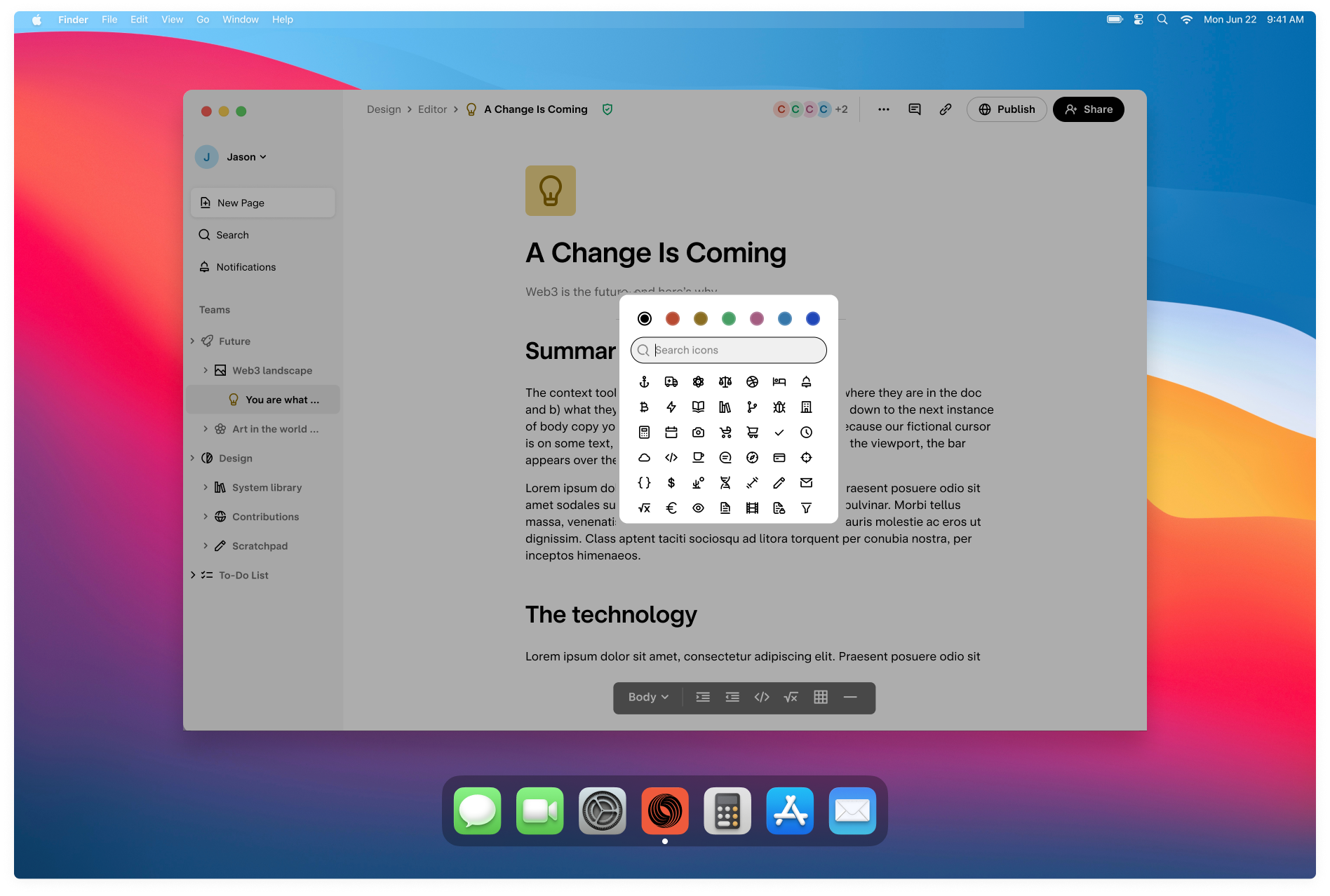 Click the square to update the pages icon and color.
