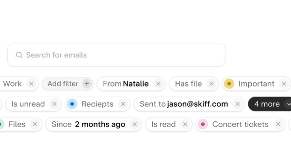Email search text field with filter options.
