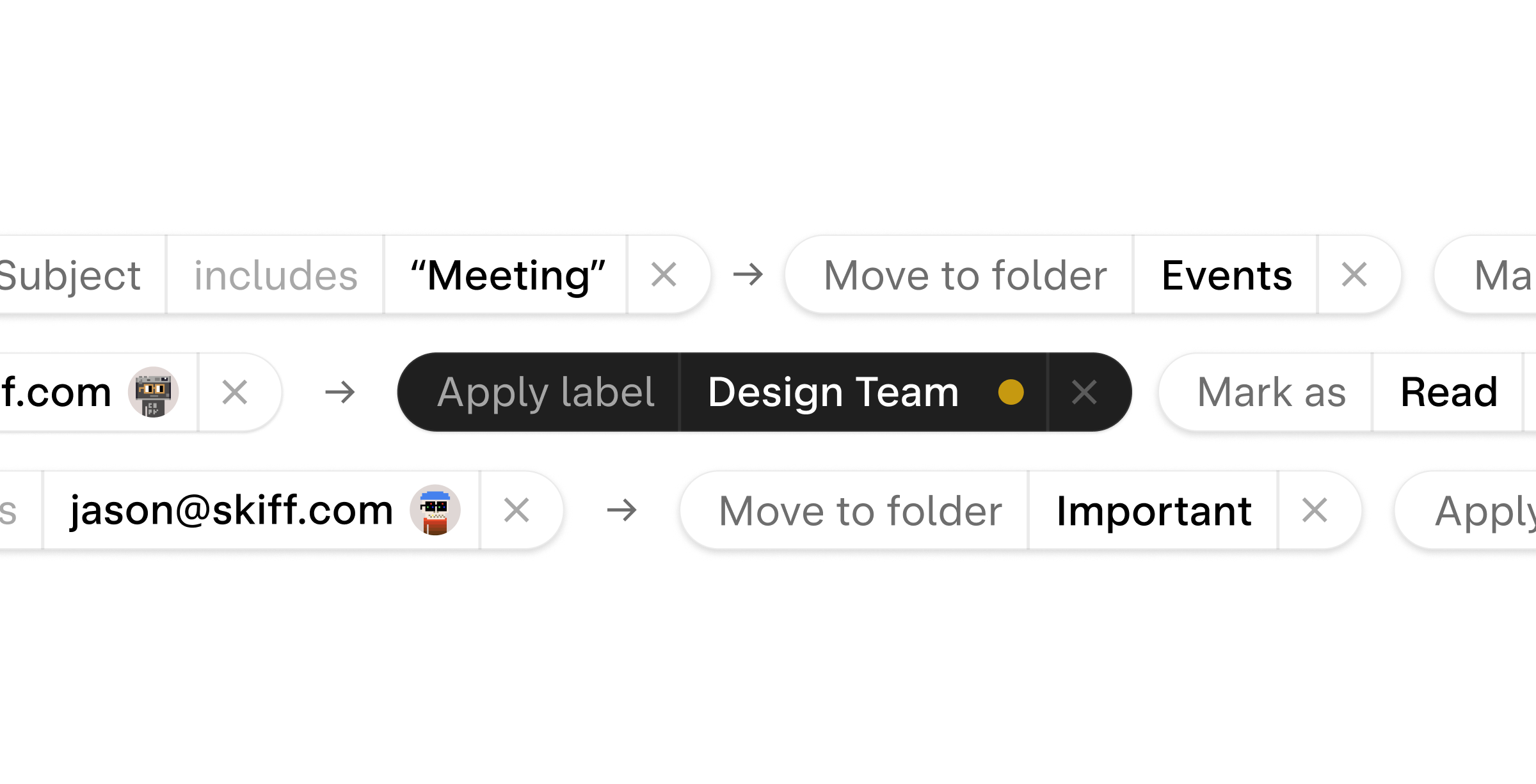 Mail filtering actions and conditions.