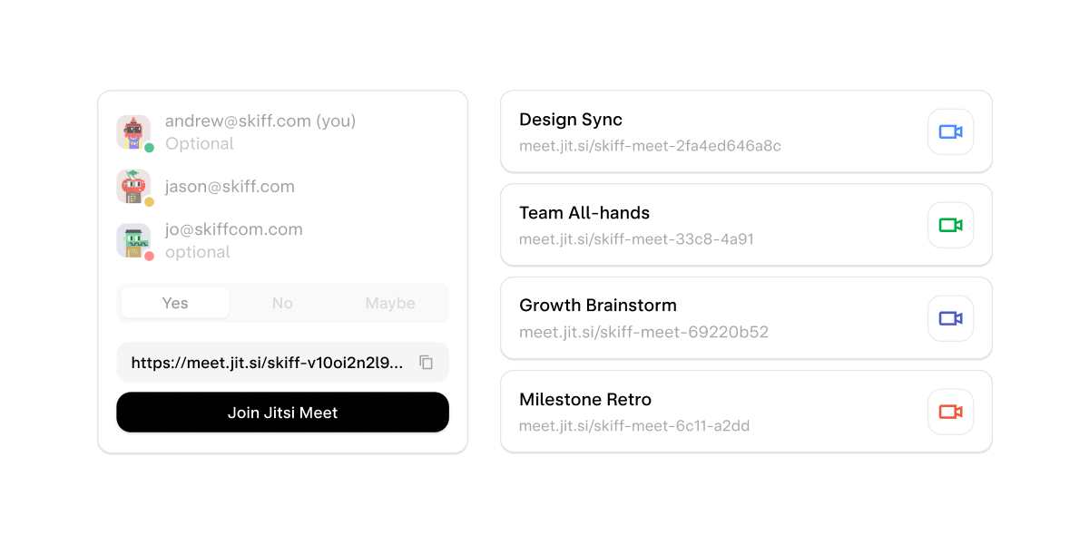 Skiff Calendar with meeting links.