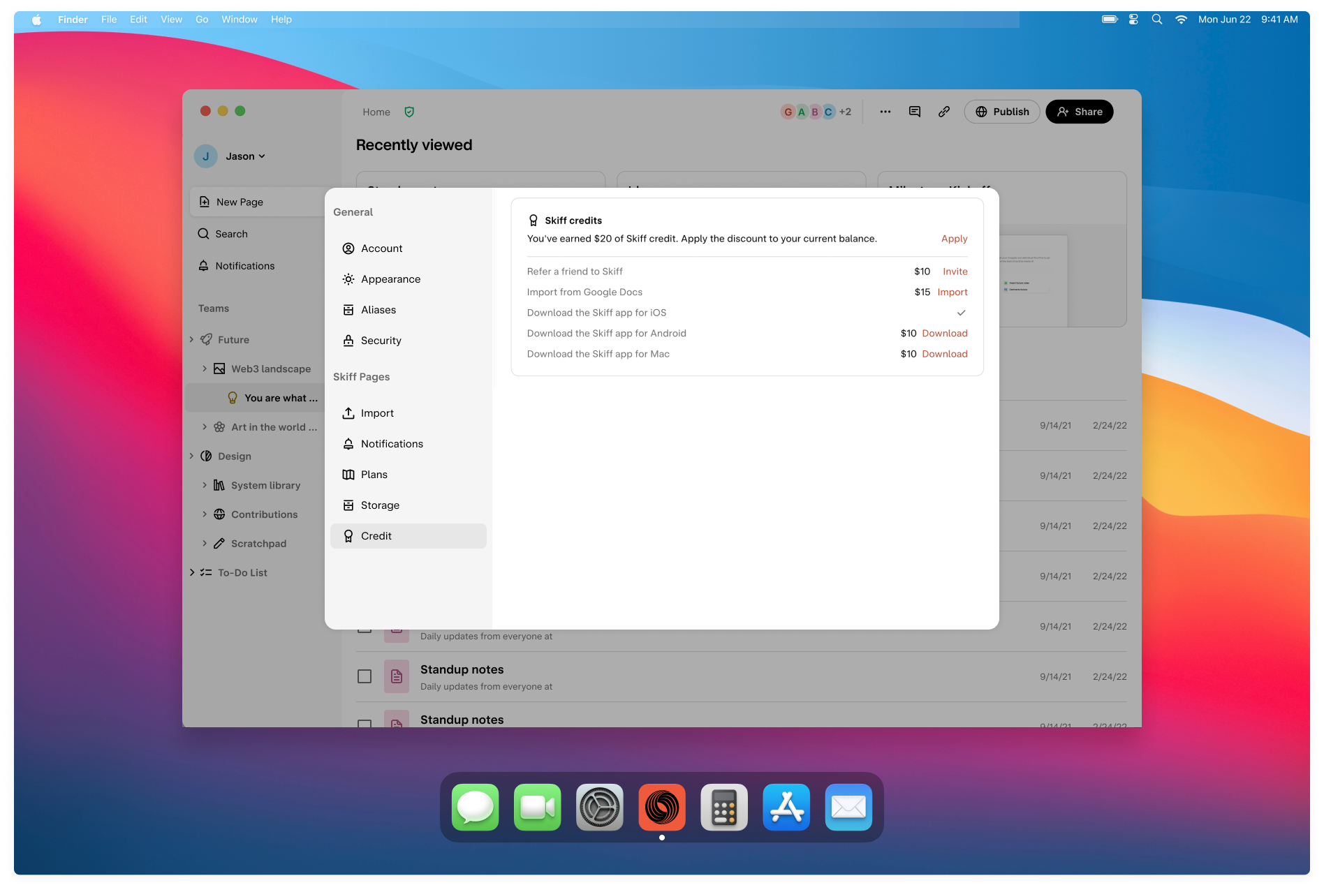 Tip. Go to settings to manage and earn credits.