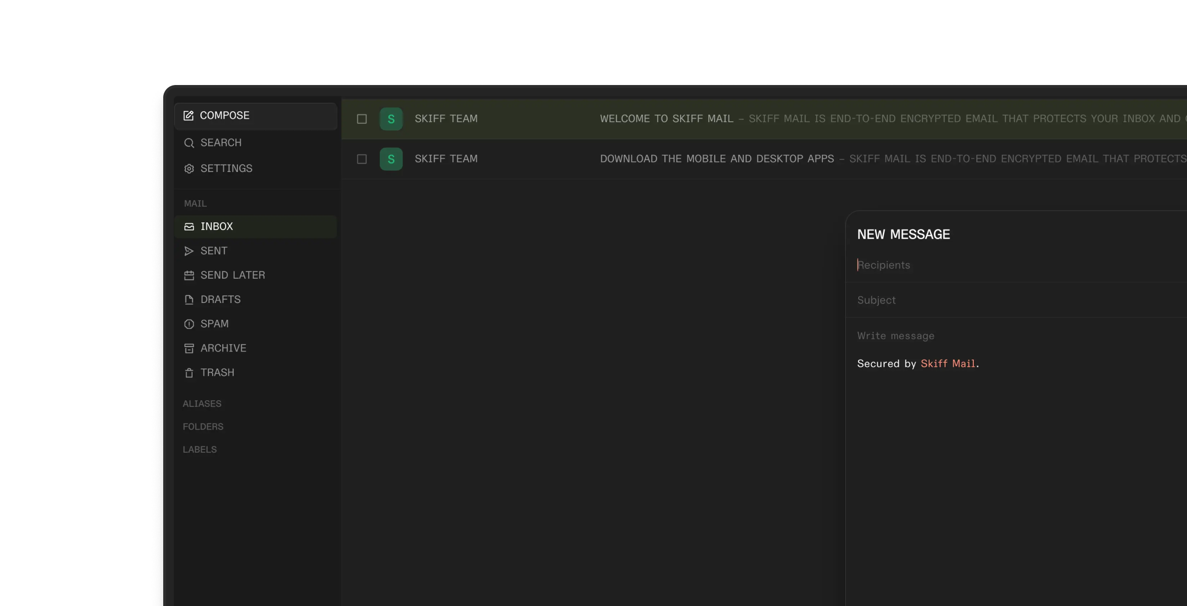 Skiff Mail in homebrew theme.