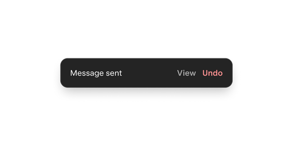 Message sent notification with view and undo buttons.