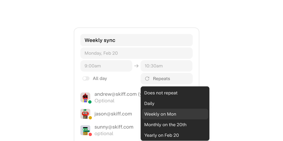 Calendar recurring event options.