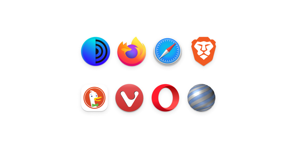 Web browser logos, including Firefox, Safari, and Opera.