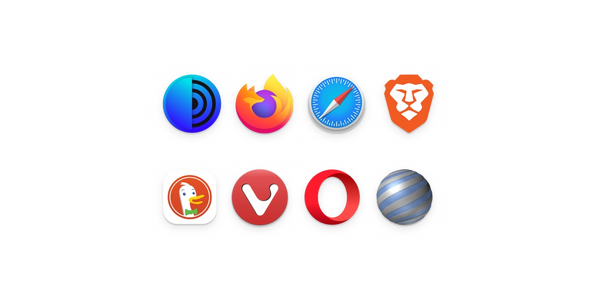 Web browser logos, including Firefox, Safari, and Opera.