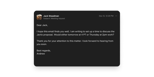 Sample professional email containing a proposal.