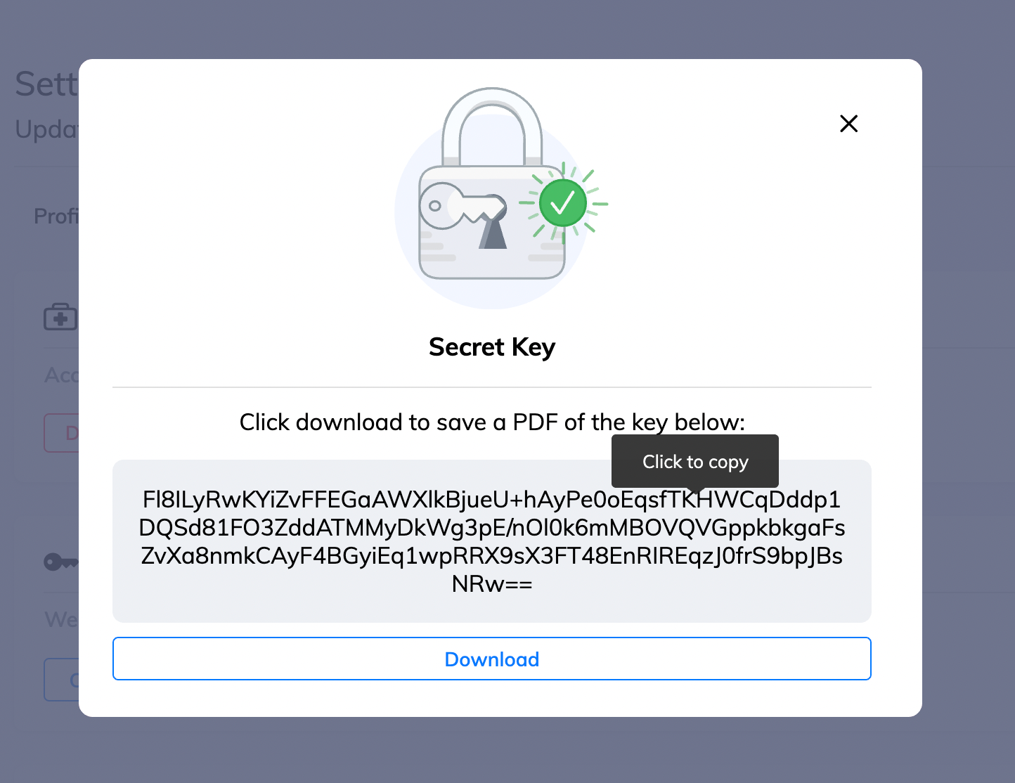 Download secret key modal