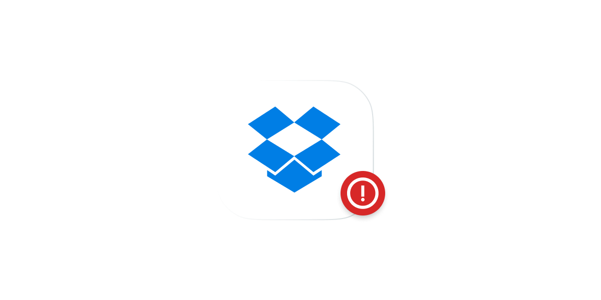 Dropbox logo with red security warning badge.