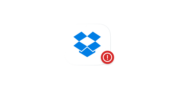 Dropbox logo with red security warning badge.