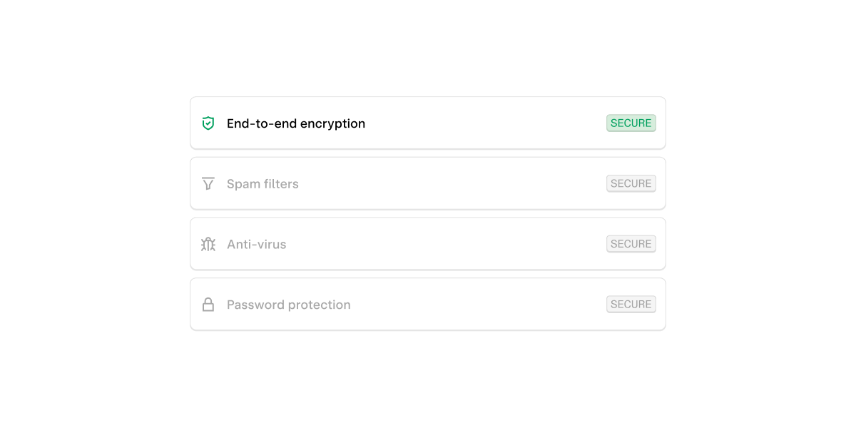 List of email security features, such as encryption and spam filtering.
