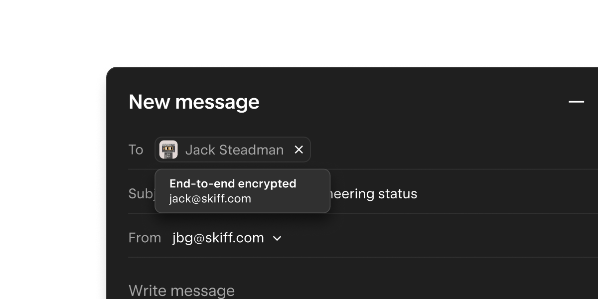 End-to-end encryption on sender label.