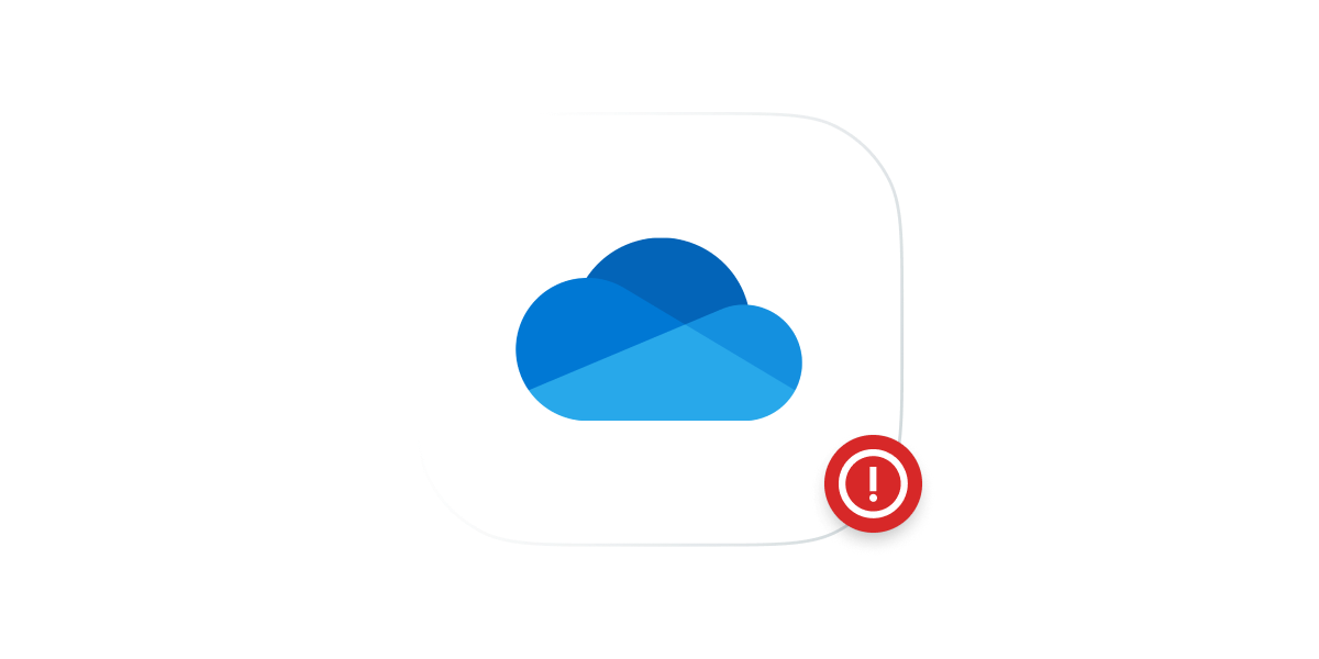 Microsoft OneDrive logo with red security warning badge.