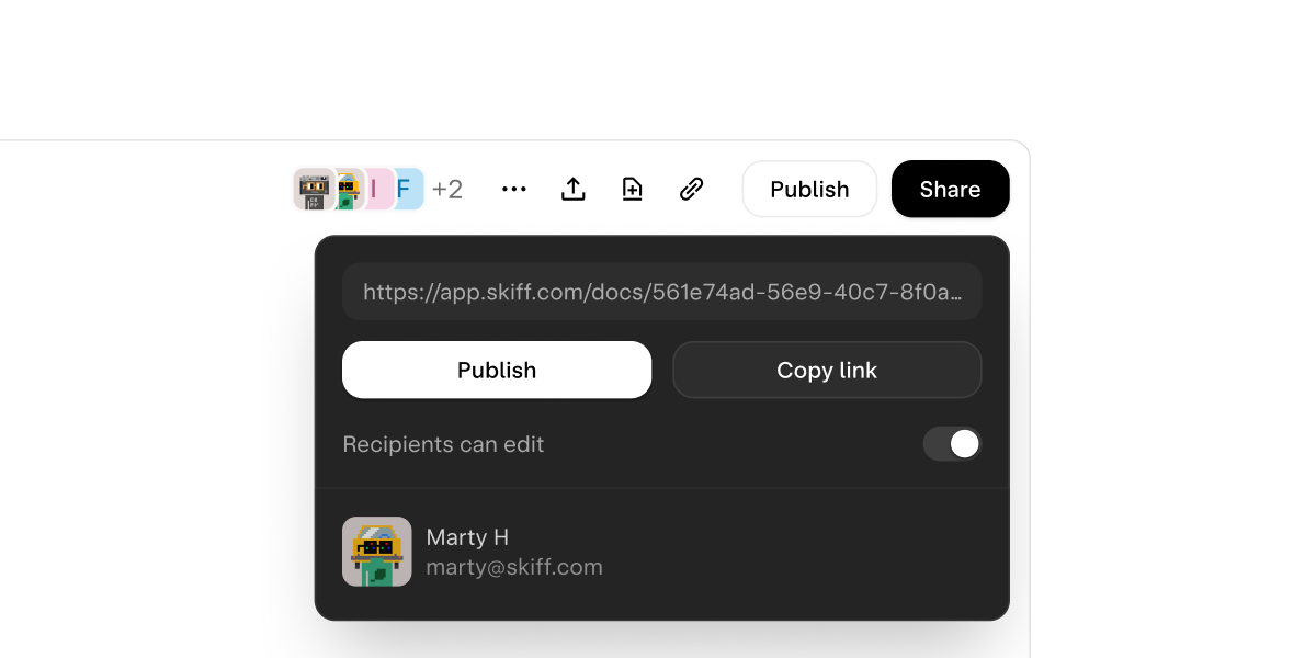 Skiff Pages sharing options.