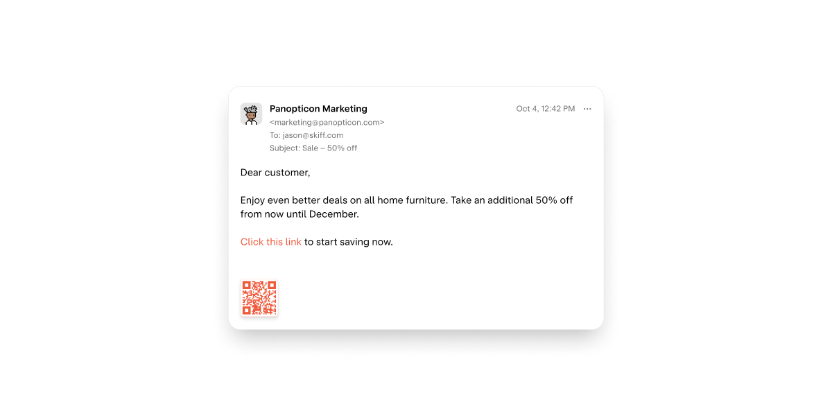 Marketing email with tracking pixel embedded.