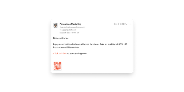 Marketing email with tracking pixel embedded.