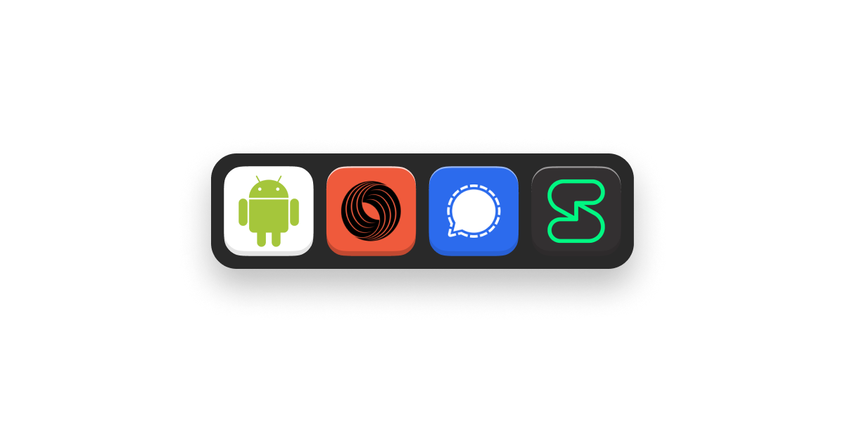 Row of apps for email, communication, and tracker blocking.