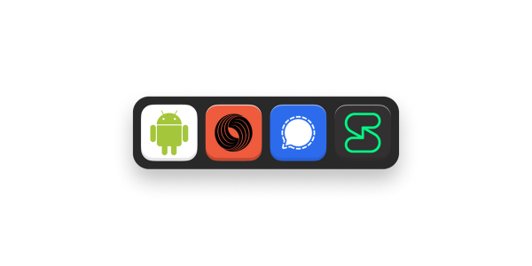 Row of apps for email, communication, and tracker blocking.