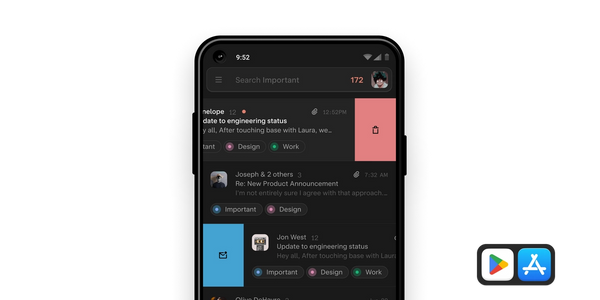New mail mobile app user interface.