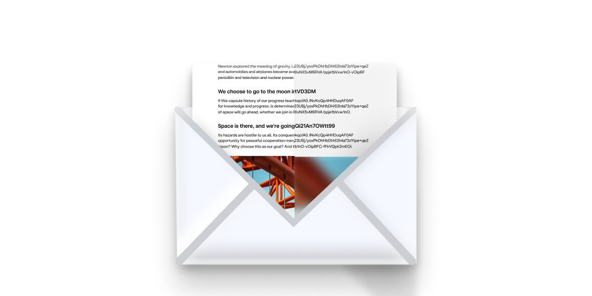 Text in envelope with picture split down the middle with right side blurred.