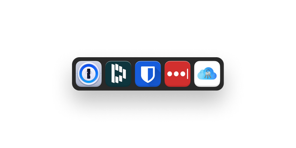 Product icons for Dashlane, Bitwarden, 1Password, LastPass, and iCloud keychain.