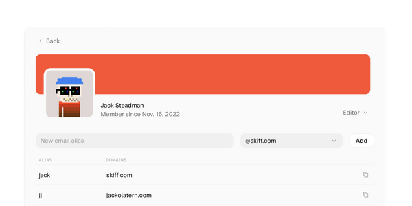 Administrative panel for managing workspace member and email addresses.