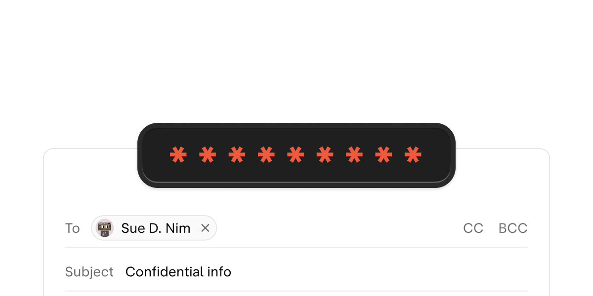 Email viewing window with obscured password input.