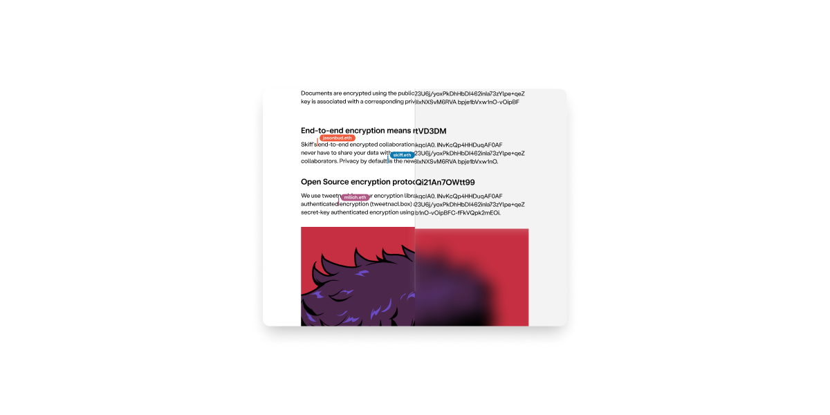 Image of text with real time collaboration on a document with half blurred.