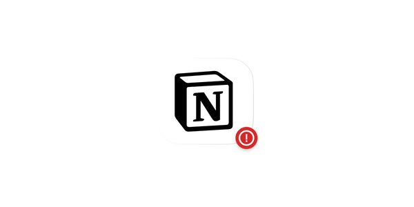 Notion logo with red security warning badge in the corner.