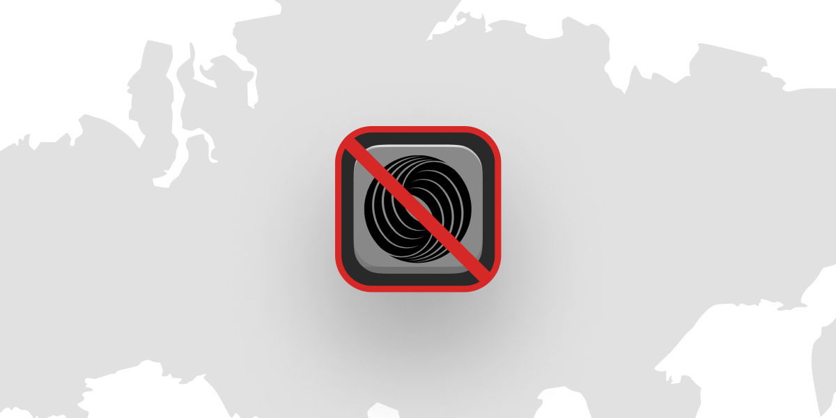 Image of Russia with red ban over logo.