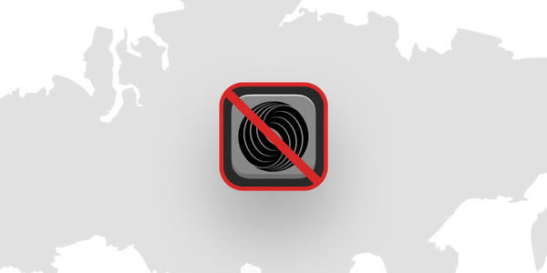 Image of Russia with red ban over logo.