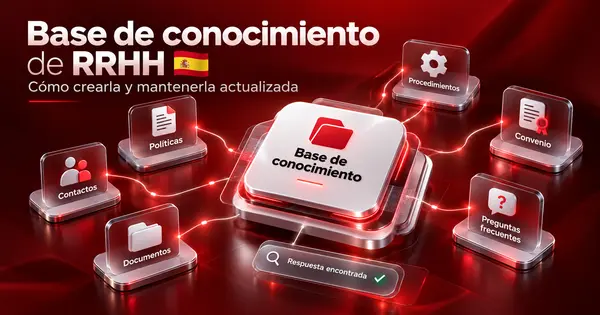 Biblioteca digital de documentos de RRHH organizados en módulos conectados a un núcleo rojo