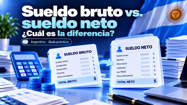 Comparación entre el sueldo bruto y el sueldo neto en un recibo, con los conceptos y descuentos de cada uno