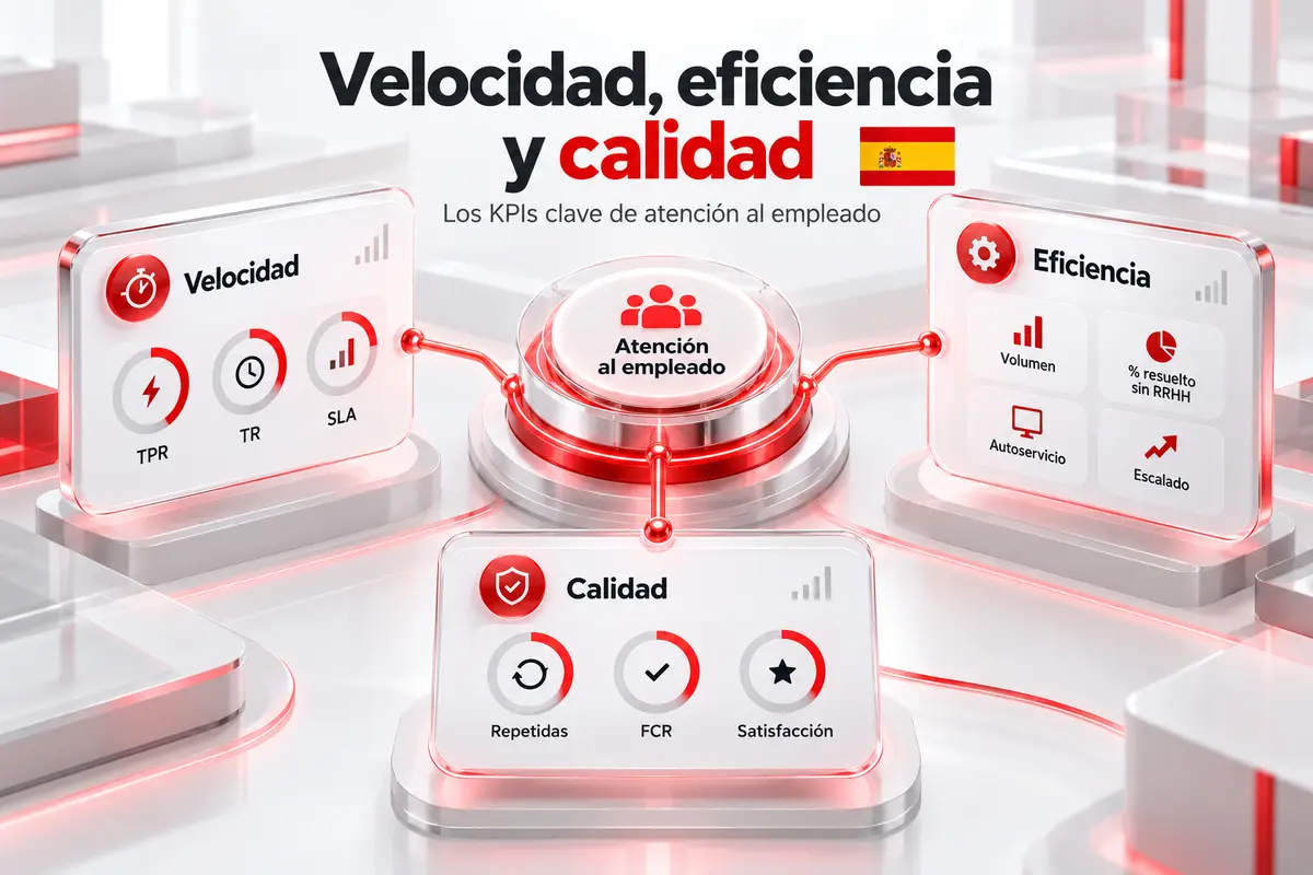 Embudo de consultas de empleados: total recibidas, resueltas en autoservicio, resueltas por RRHH y escaladas a especialistas