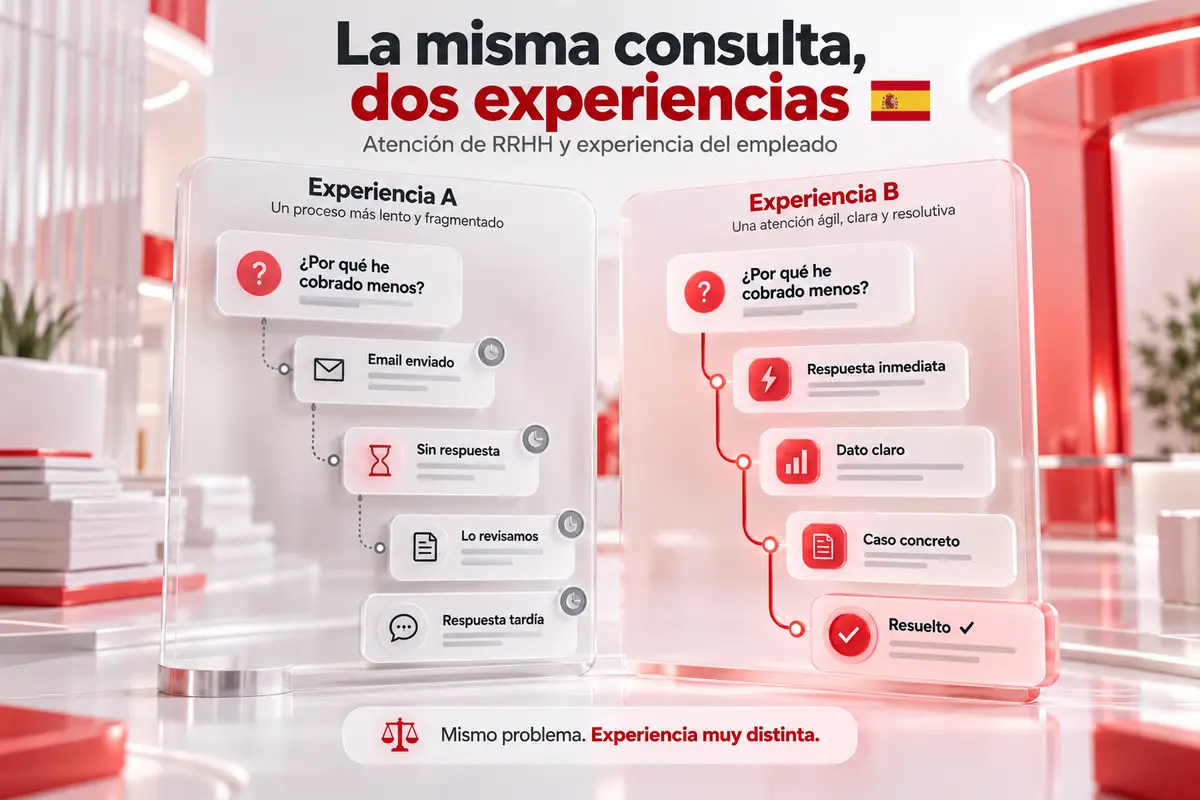 Comparación antes y después de una consulta a RRHH: espera y rebotes frente a respuesta resuelta