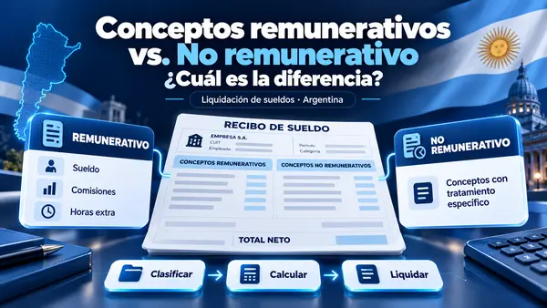 Recibo de sueldo con conceptos remunerativos y no remunerativos separados para clasificar, calcular y liquidar
